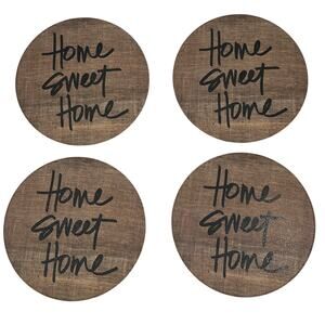 Absorbent Stone Coaster Set of 4 Home Sweet Home Round Cork Base Wood Pattern